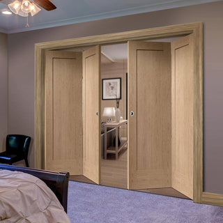 Image: Four Folding Doors & Frame Kit - Pattern 10 Oak 2 Panel 2+2 - Prefinished