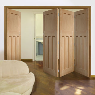 Image: Four Folding Doors & Frame Kit - DX 1930'S Oak Panel 3+1 - Prefinished