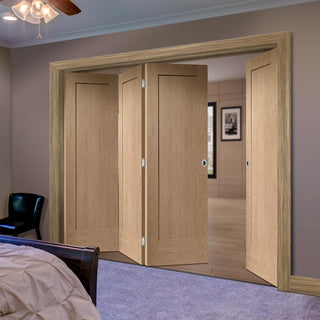 Image: Four Folding Doors & Frame Kit - Pattern 10 Oak 2 Panel 3+1 - Prefinished