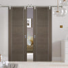 Saturn Tubular Stainless Steel Sliding Track & Alcaraz Chocolate Grey Double Door - Prefinished