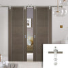 Saturn Tubular Stainless Steel Sliding Track & Alcaraz Chocolate Grey Double Door - Prefinished