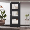 Saturn Tubular Stainless Steel Sliding Track & Antwerp 3 Pane Black Primed Door - Clear Glass