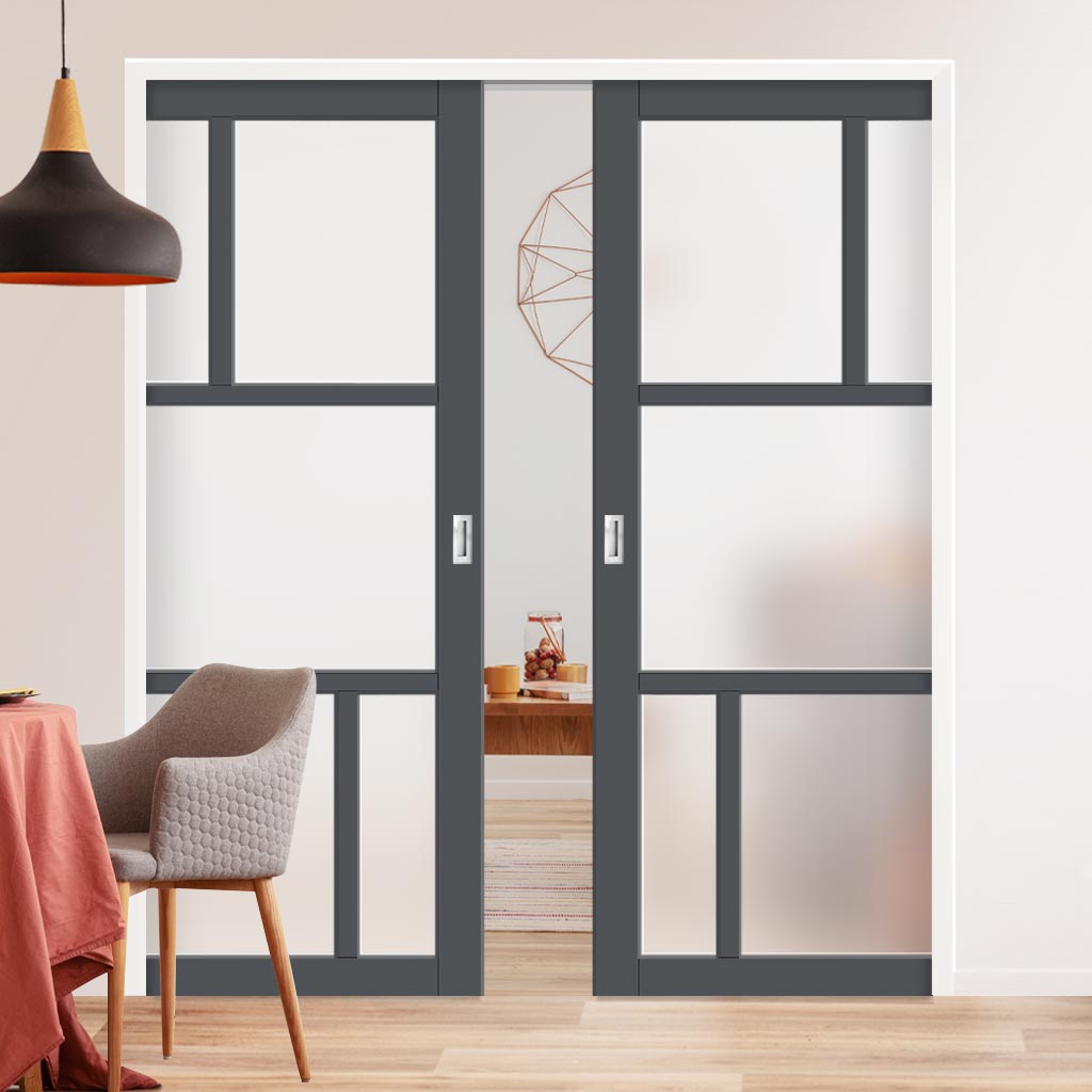 Bespoke Handmade Eco-Urban® Arran 5 Pane Double Evokit Pocket Door DD6432SG Frosted Glass - Colour Options