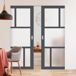 Image: Handmade Eco-Urban® Arran 5 Pane Double Absolute Evokit Pocket Door DD6432SG Frosted Glass - Colour & Size Options