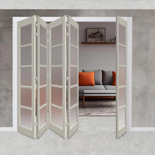 Image: Five Folding Door & Frame Kit - Eco-Urban® Bedford 5 Pane DD6205F 4+1 - Frosted Glass - Colour & Size Options