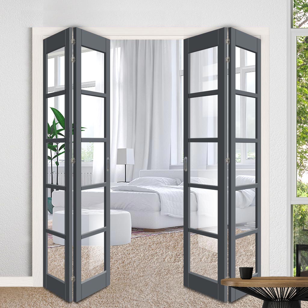 Four Folding Door & Frame Kit - Eco-Urban® Bedford 5 Pane DD6205C 2+2 - Clear Glass - Colour & Size Options