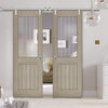 Saturn Tubular Stainless Steel Sliding Track & Belize Light Grey Double Door  - Clear Glass Frosted Lines - Prefinished