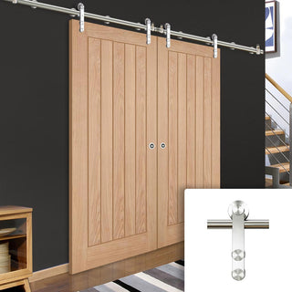 Image: Saturn Tubular Stainless Steel Sliding Track & Belize Oak Double Door - Prefinished