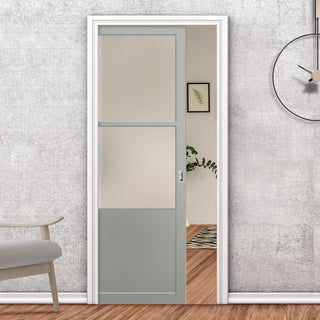 Image: Handmade Eco-Urban® Berkley 2 Pane 1 Panel Single Evokit Pocket Door DD6309SG - Frosted Glass - Colour & Size Options