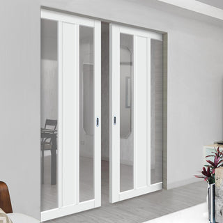 Image: Bespoke Handmade Eco-Urban® Avenue 2 Pane 1 Panel Double Absolute Evokit Pocket Door DD6410G Clear Glass - Colour Options