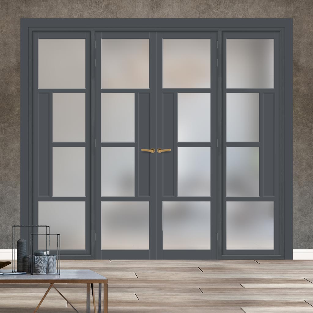 Urban Ultimate® Room Divider Boston 4 Pane Door Pair DD6311F - Frosted Glass with Matching Sides - Colour & Size Options