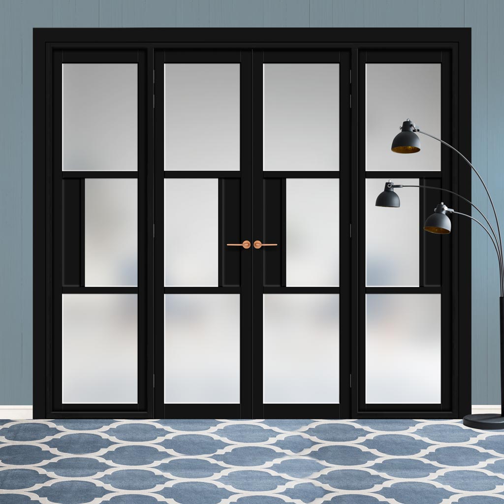 Urban Ultimate® Room Divider Breda 3 Pane 1 Panel Door Pair DD6439F - Frosted Glass with Matching Sides - Colour & Size Options