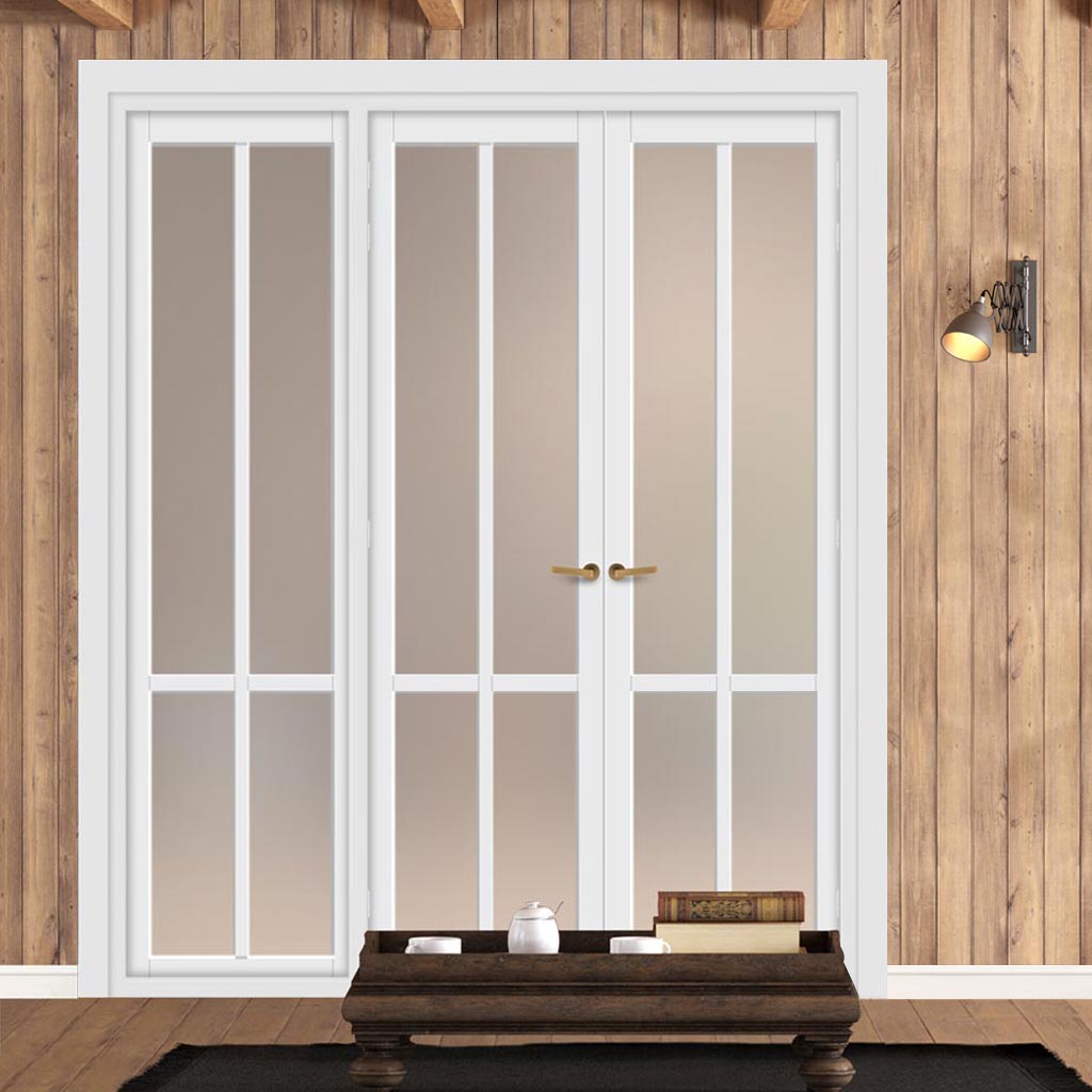 Urban Ultimate® Room Divider Bronx 4 Pane Door Pair DD6315F - Frosted Glass with Matching Side - Colour & Size Options