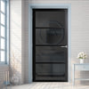 Brooklyn 4 Pane Solid Wood Internal Door UK Made DD6308 - Tinted Glass - Eco-Urban® Shadow Black Premium Primed