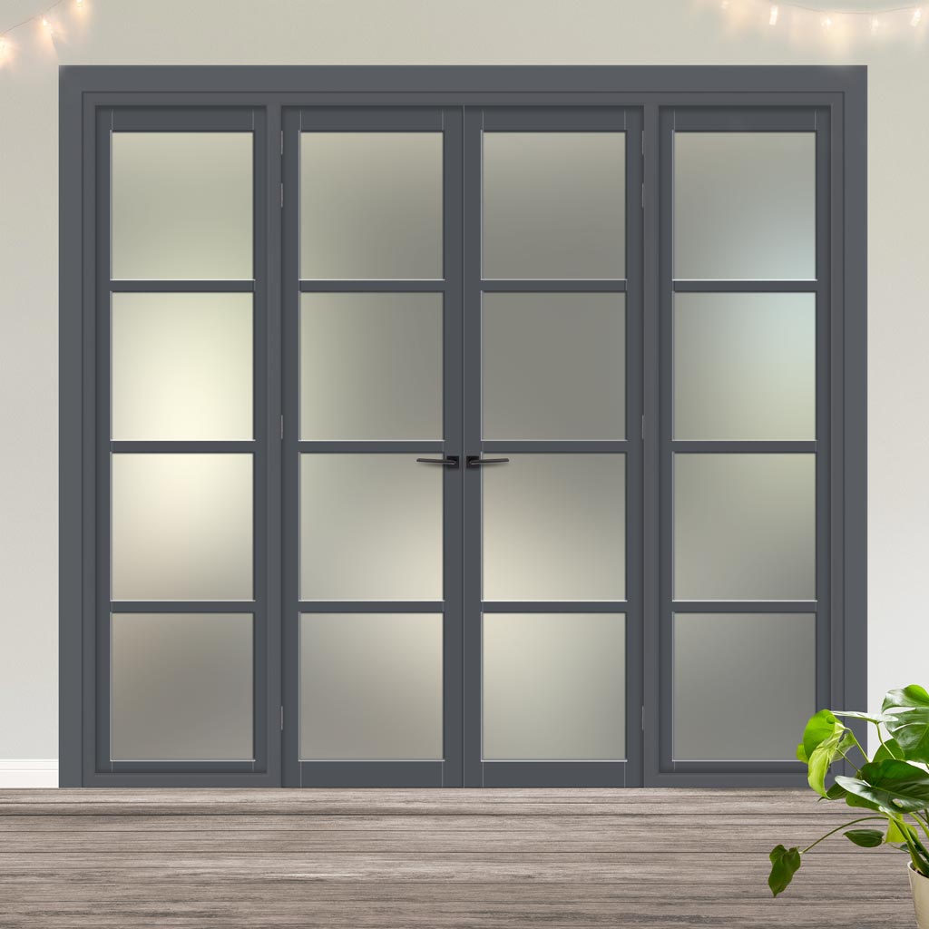 Urban Ultimate® Room Divider Brooklyn 4 Pane Door Pair DD6308F - Frosted Glass with Matching Sides - Colour & Size Options