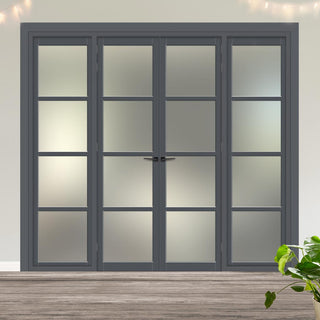 Image: Urban Ultimate® Room Divider Brooklyn 4 Pane Door Pair DD6308F - Frosted Glass with Matching Sides - Colour & Size Options