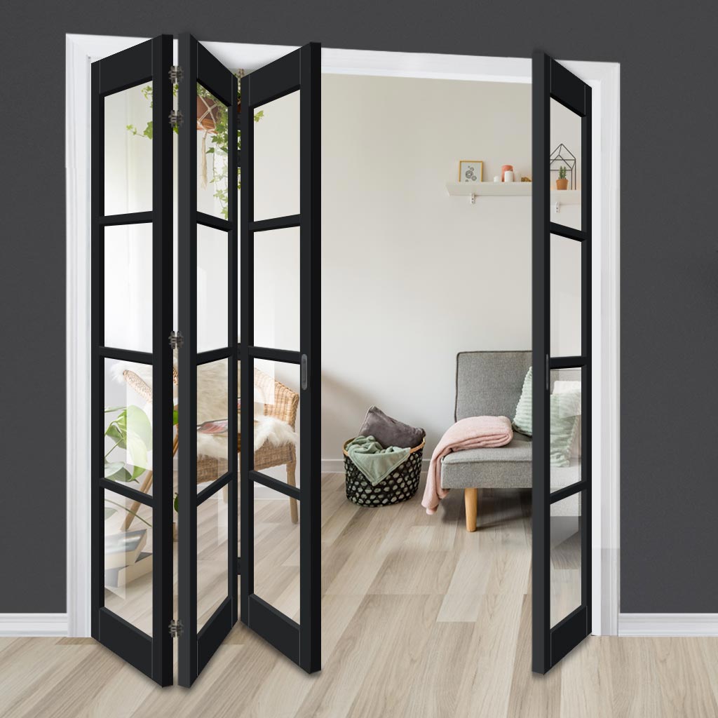 Four Folding Door & Frame Kit - Eco-Urban® Brooklyn 4 Pane DD6204C 3+1 - Clear Glass - Colour & Size Options