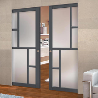 Image: Handmade Eco-Urban® Cairo 6 Pane Double Absolute Evokit Pocket Door DD6419SG Frosted Glass - Colour & Size Options