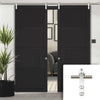 Saturn Tubular Stainless Steel Sliding Track & Chelsea 4 Panel Black Painted Double Door - Prefinished