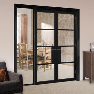 Image: BlackRoom Divider - Chelsea 4 Pane Clear Glass Prefinished Door Pair with Full Glass Side