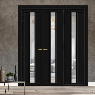 Image: Urban Ultimate® Room Divider Cornwall 1 Pane 2 Panel Door Pair DD6404C with Matching Side - Clear Glass - Colour & Height Options
