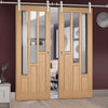 Saturn Tubular Stainless Steel Sliding Track & Coventry Contemporary Oak Double Door - Clear Glass - Unfinished