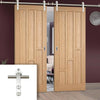Saturn Tubular Stainless Steel Sliding Track & Coventry Contemporary Oak Panel Double Door - Unfinished