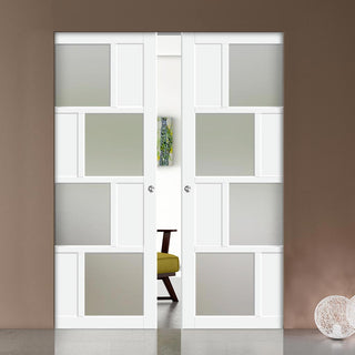 Image: Handmade Eco-Urban® Cusco 4 Pane 4 Panel Double Absolute Evokit Pocket Door DD6416SG Frosted Glass - Colour & Size Options
