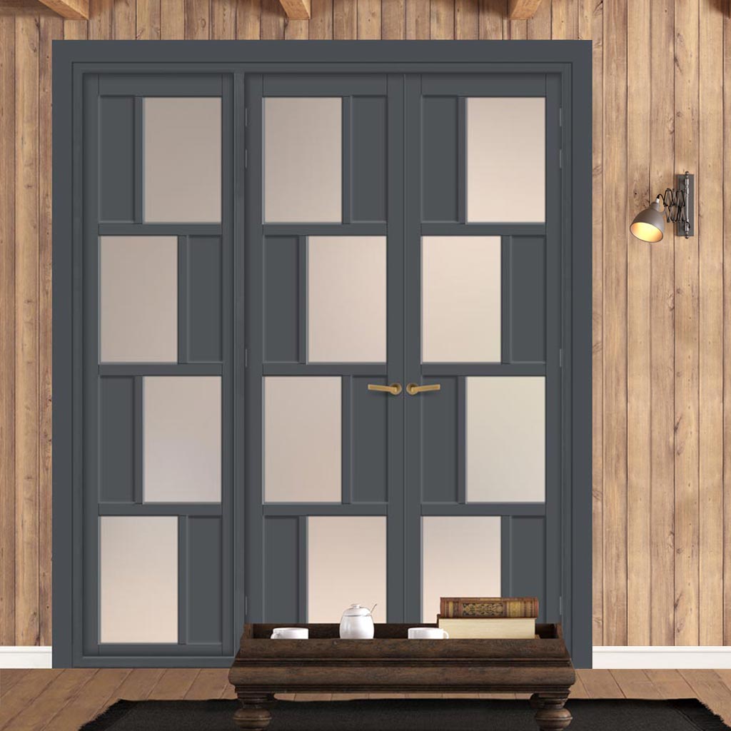 Urban Ultimate® Room Divider Cusco 4 Pane 4 Panel Door Pair DD6416F - Frosted Glass with Matching Side - Colour & Size Options