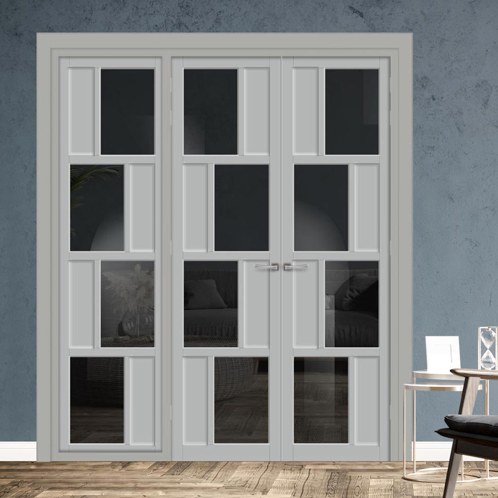 Urban Ultimate® Room Divider Cusco 4 Pane 4 Panel Door Pair DD6416T - Tinted Glass with Matching Side - Colour & Size Options