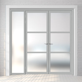 Image: Bespoke Room Divider - Eco-Urban® Manchester Door Pair DD6306F - Frosted Glass with Full Glass Side - Premium Primed - Colour & Size Options