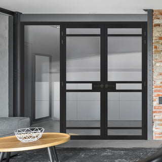 Image: Room Divider - Handmade Eco-Urban® Sheffield Door Pair DD6312C - Clear Glass - Premium Primed - Colour & Size Options