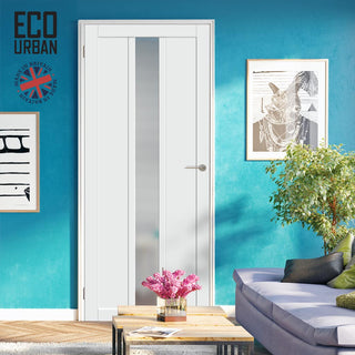 Image: Handmade Eco-Urban Cornwall 1 Pane 2 Panel Solid Wood Internal Door UK Made DD6404SG Frosted Glass - Eco-Urban® Cloud White Premium Primed