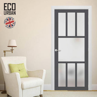 Image: Handmade Eco-Urban Queensland 7 Pane Solid Wood Internal Door UK Made DD6424SG Frosted Glass - Eco-Urban® Stormy Grey Premium Primed