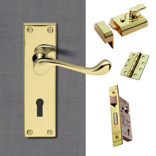 Image: External DL54 Victorian Scroll Lever Front Door Handle Pack - Brass Finish