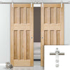 Saturn Tubular Stainless Steel Sliding Track & DX 60's Nostalgia Oak Panel Double Door - Unfinished