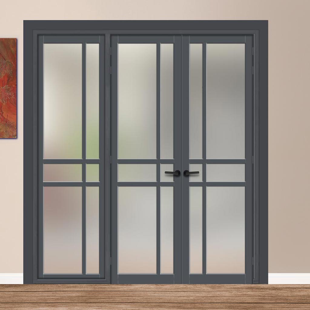 Urban Ultimate® Room Divider Glasgow 6 Pane Door Pair DD6314F - Frosted Glass with Matching Side - Colour & Size Options