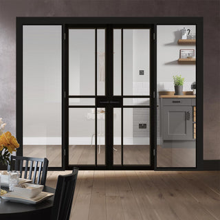 Image: BlackRoom Divider - Greenwich Clear Glass Prefinished Door Pair with Full Glass Sides