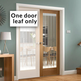 Image: OUTLET - 1 Door Only -  Suffolk Oak Door - Etched Lined Clear Glass (half of the door pair)