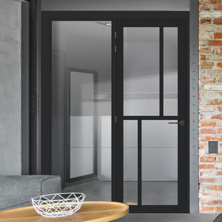 Image: Bespoke Room Divider - Eco-Urban® Hampton Door DD6413C - Clear Glass with Full Glass Side - Premium Primed - Colour & Size Options
