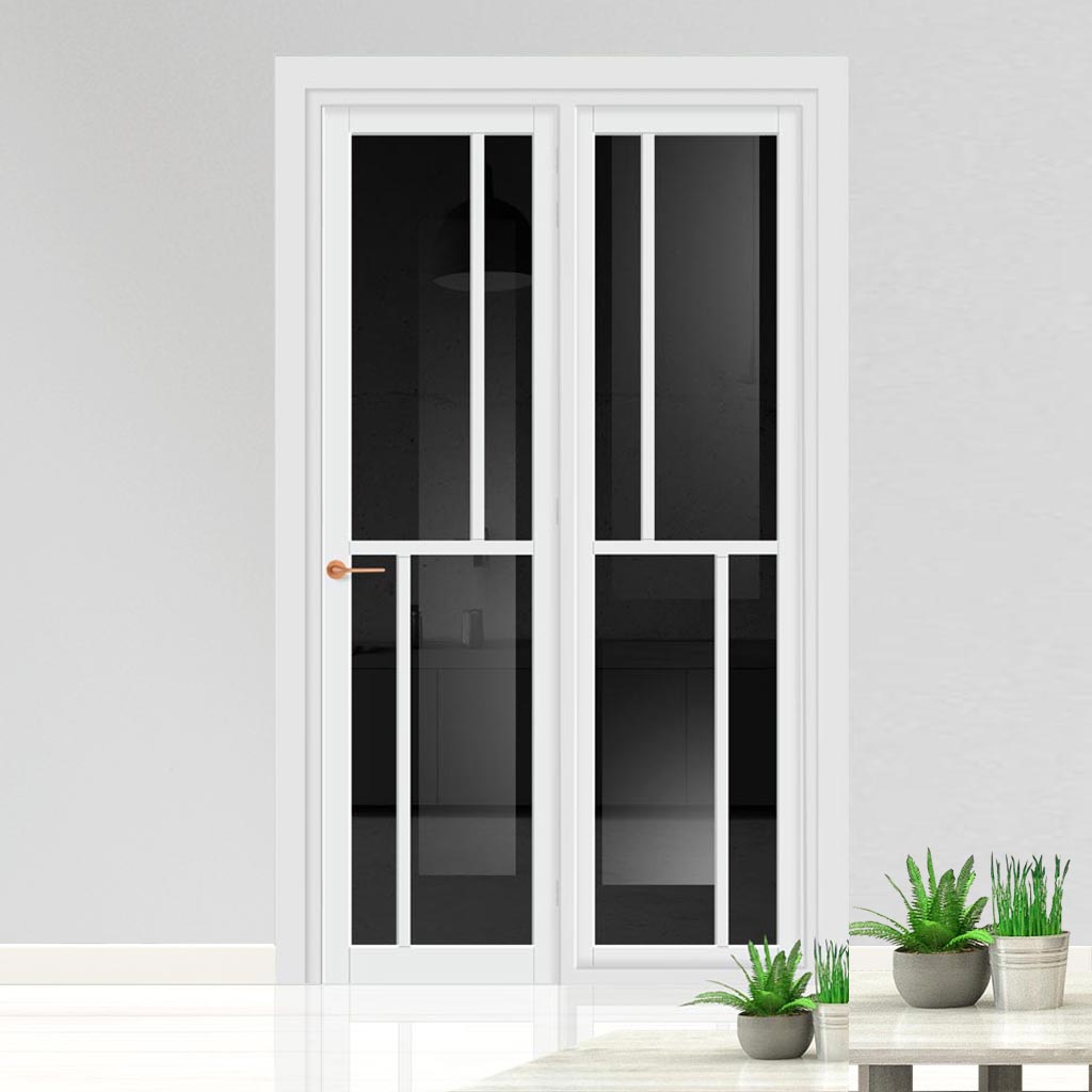 Urban Ultimate® Room Divider Hampton 4 Pane Door DD6413T - Tinted Glass with Matching Side - Colour & Size Options