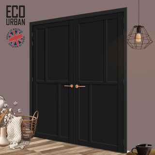 Image: Hampton 4 Panel Solid Wood Internal Door Pair UK Made DD6413 - Eco-Urban® Shadow Black Premium Primed