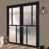 Eco-Urban Hampton 4 Pane Solid Wood Internal Door Pair UK Made DD6413SG Frosted Glass - Eco-Urban® Shadow Black Premium Primed