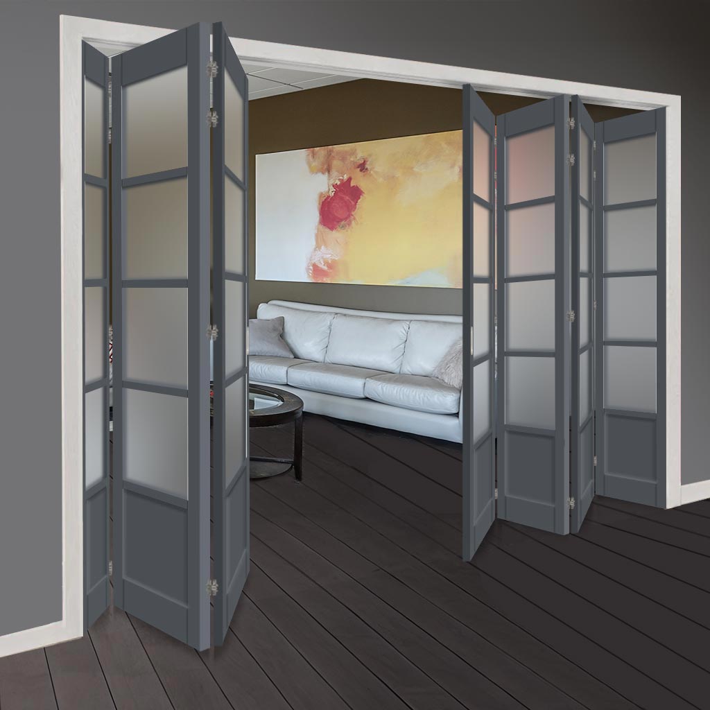 Seven Folding Door & Frame Kit - Eco-Urban® Hereford 4 Pane 1 Panel DD6208F 4+3 - Frosted Glass - Colour & Size Options
