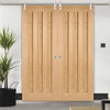 Saturn Tubular Stainless Steel Sliding Track & Idaho 3 Panel Oak Double Door - Unfinished