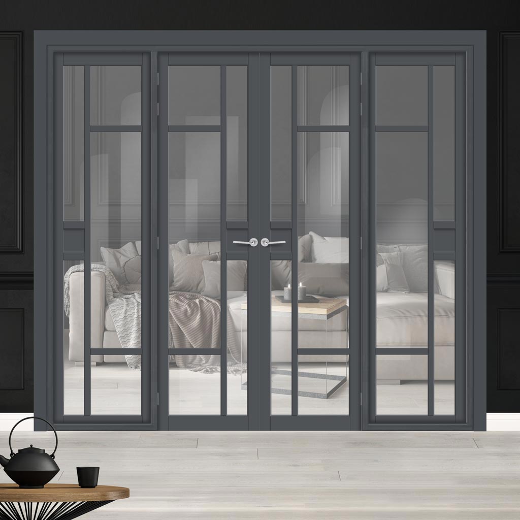 Urban Ultimate® Room Divider Jura 5 Pane 1 Panel Door Pair DD6431C with Matching Sides - Clear Glass - Colour & Height Options