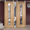 Saturn Tubular Stainless Steel Sliding Track & Kilburn 1 Pane Oak Double Door - Clear Glass - Unfinished