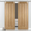 Saturn Tubular Stainless Steel Sliding Track & Kilburn 3 Panel Oak Double Door - Unfinished
