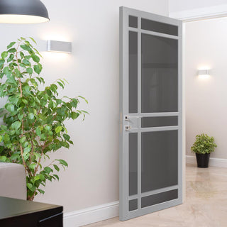 Image: Leith 9 Pane Solid Wood Internal Door UK Made DD6316 - Tinted Glass - Eco-Urban® Mist Grey Premium Primed