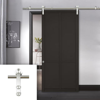 Image: Saturn Tubular Stainless Steel Sliding Track & Liberty 4 Panel Door - Black Painted - Prefinished